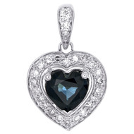 10K White Gold Solitaire Sapphire & Diamond Halo Tier Small Heart Charm 0.12 Ct.