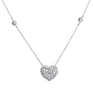 10K White Gold Round Diamond Double Heart Cable Link Necklace 18" Chain 1/3 CT.