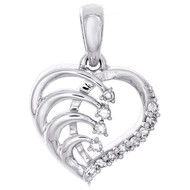 10K White Gold Round Diamond Cut Out Journey Heart Pendant Love Charm 0.08 Ct.