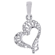 10K White Gold Diamond Slanted Cut Out Curved Heart Pendant Love Charm 0.10 Ct.