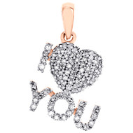 10K Rose Gold Diamond Block Font "I Heart You" Pendant Love Charm 0.33 Ct.