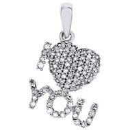 10K White Gold Diamond Block Font "I Heart You" Pendant Love Charm 0.33 Ct.