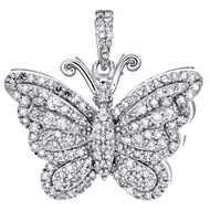 10K Yellow Gold Round Diamond Double Frame Butterfly Pendant 0.85" Charm 3/4 CT.