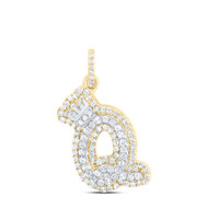 10K Yellow Gold Diamond Bubble Font Initial Q & Crown Mini Letter Pendant 1/3 CT