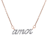 10K Rose Gold Round Diamond Amor Love Phrase Cable Necklace 18" Chain 1/5 CT.