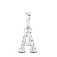 10K White Gold Diamond Women's Block Font Initial A Mini Letter Pendant 1/10 CT