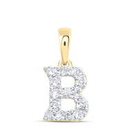 10K Yellow Gold Diamond Women's Block Font Initial B Mini Letter Pendant 1/5 CT