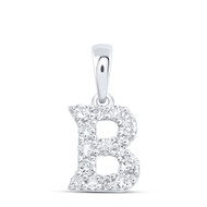10K White Gold Diamond Women's Block Font Initial B Mini Letter Pendant 1/5 CT