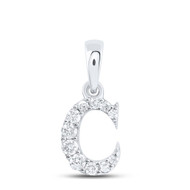 10K White Gold Diamond Women's Block Font Initial C Mini Letter Pendant 1/10 CT