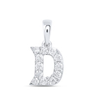 10K White Gold Diamond Women's Block Font Initial D Mini Letter Pendant 1/5 CT