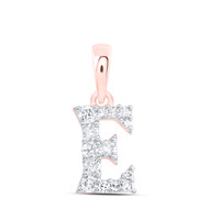 10K Rose Gold Diamond Women's Block Font Initial E Mini Letter Pendant 1/8 CT