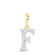 10K Yellow Gold Diamond Women's Block Font Initial F Mini Letter Pendant 1/10 CT