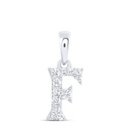10K White Gold Diamond Women's Block Font Initial F Mini Letter Pendant 1/10 CT