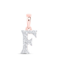 10K Rose Gold Diamond Women's Block Font Initial F Mini Letter Pendant 1/10 CT