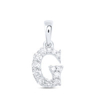 10K White Gold Diamond Women's Block Font Initial G Mini Letter Pendant 1/6 CT