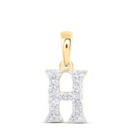 10K Yellow Gold Diamond Women's Block Font Initial H Mini Letter Pendant 1/6 CT