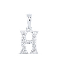 10K White Gold Diamond Women's Block Font Initial H Mini Letter Pendant 1/6 CT
