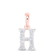 10K Rose Gold Diamond Women's Block Font Initial H Mini Letter Pendant 1/6 CT