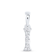 10K White Gold Diamond Women's Block Font Initial I Mini Letter Pendant 1/12 CT