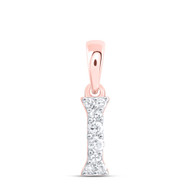10K Rose Gold Diamond Women's Block Font Initial I Mini Letter Pendant 1/12 CT