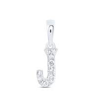 10K White Gold Diamond Women's Block Font Initial J Mini Letter Pendant 1/10 CT
