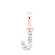 10K Rose Gold Diamond Women's Block Font Initial J Mini Letter Pendant 1/10 CT