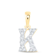 10K Yellow Gold Diamond Women's Block Font Initial K Mini Letter Pendant 1/6 CT