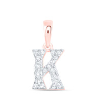 10K Rose Gold Diamond Women's Block Font Initial K Mini Letter Pendant 1/6 CT