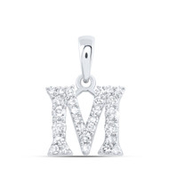 10K White Gold Diamond Women's Block Font Initial M Mini Letter Pendant 1/5 CT