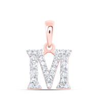 10K Rose Gold Diamond Women's Block Font Initial M Mini Letter Pendant 1/5 CT