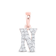 10K Rose Gold Diamond Women's Block Font Initial N Mini Letter Pendant 1/6 CT
