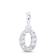 10K White Gold Diamond Women's Block Font Initial O Mini Letter Pendant 1/6 CT