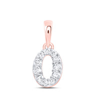 10K Rose Gold Diamond Women's Block Font Initial O Mini Letter Pendant 1/6 CT