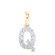 10K Yellow Gold Diamond Women's Block Font Initial Q Mini Letter Pendant 1/6 CT