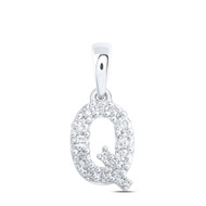 10K White Gold Diamond Women's Block Font Initial Q Mini Letter Pendant 1/6 CT