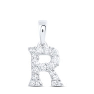 10K White Gold Diamond Women's Block Font Initial R Mini Letter Pendant 1/5 CT