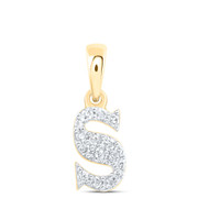 10K Yellow Gold Diamond Women's Block Font Initial S Mini Letter Pendant 1/10 CT