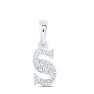 10K White Gold Diamond Women's Block Font Initial S Mini Letter Pendant 1/10 CT