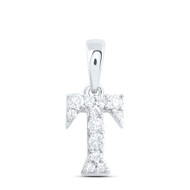 10K White Gold Diamond Women's Block Font Initial T Mini Letter Pendant 1/10 CT