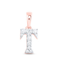 10K Rose Gold Diamond Women's Block Font Initial T Mini Letter Pendant 1/10 CT