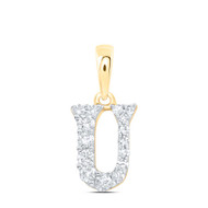 10K Yellow Gold Diamond Women's Block Font Initial U Mini Letter Pendant 1/8 CT