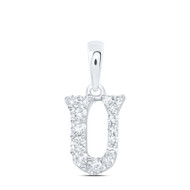 10K White Gold Diamond Women's Block Font Initial U Mini Letter Pendant 1/8 CT