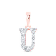 10K Rose Gold Diamond Women's Block Font Initial U Mini Letter Pendant 1/8 CT