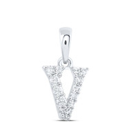 10K White Gold Diamond Women's Block Font Initial V Mini Letter Pendant 1/8 CT