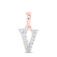 10K Rose Gold Diamond Women's Block Font Initial V Mini Letter Pendant 1/8 CT