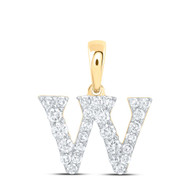 10K Yellow Gold Diamond Women's Block Font Initial W Mini Letter Pendant 1/4 CT