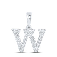 10K White Gold Diamond Women's Block Font Initial W Mini Letter Pendant 1/4 CT
