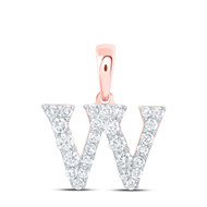 10K Rose Gold Diamond Women's Block Font Initial W Mini Letter Pendant 1/4 CT