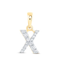 10K Yellow Gold Diamond Women's Block Font Initial X Mini Letter Pendant 1/8 CT