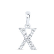 10K White Gold Diamond Women's Block Font Initial X Mini Letter Pendant 1/8 CT
